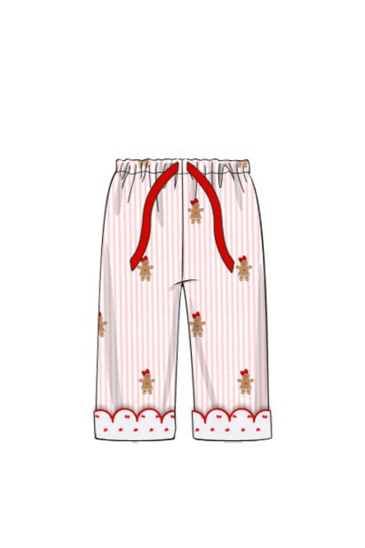 The Smocked Flamingo Apparel & Accessories Pre-Order Embroidered Gingerbread Pink Pinstripe Pajama Pants