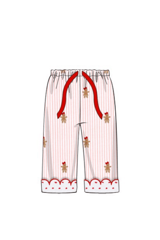 The Smocked Flamingo Apparel & Accessories Pre-Order Embroidered Gingerbread Pink Pinstripe Pajama Pants