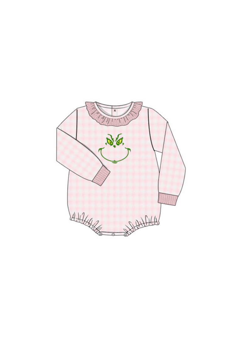 The Smocked Flamingo Apparel & Accessories Pre-Order Embroidered Grouch Pink Gingham Cardigan Bubble