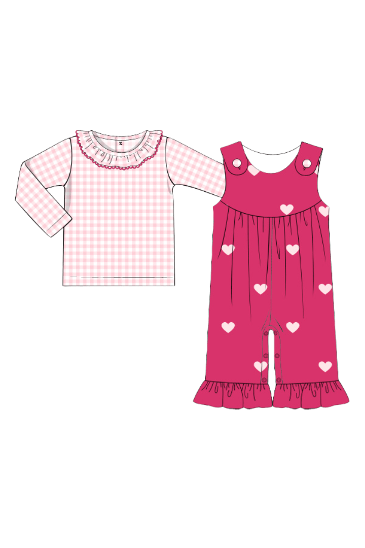 The Smocked Flamingo Apparel & Accessories Pre-Order Embroidered Heart Pink Corduroy Romper