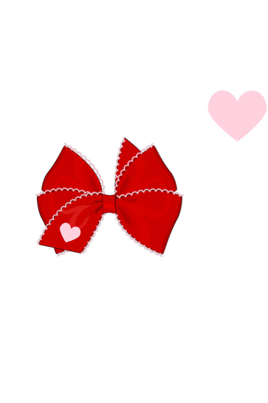 The Smocked Flamingo Apparel & Accessories Pre-Order Embroidered Heart Scalloped Edge Grosgrain Bow Red/Pink