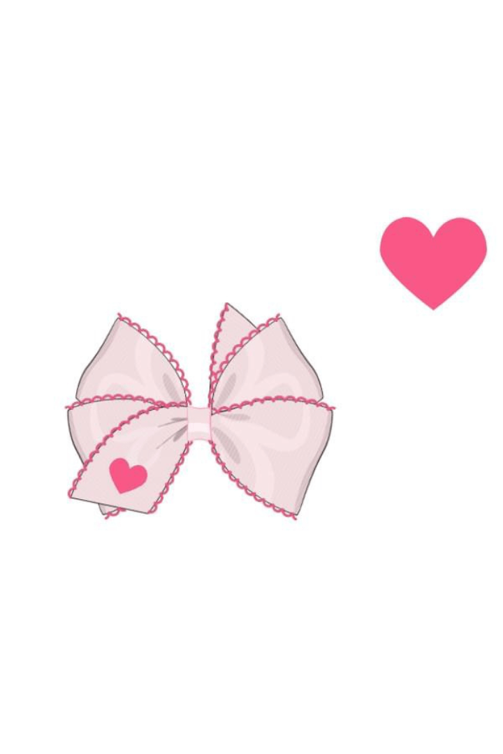 The Smocked Flamingo Apparel & Accessories Pre-Order Embroidered Heart Scalloped Edge Grosgrain Bow White/Pink