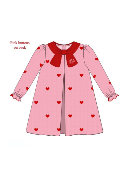 The Smocked Flamingo Apparel & Accessories Pre-Order Embroidered Hearts Pink and Red Corduroy Dress