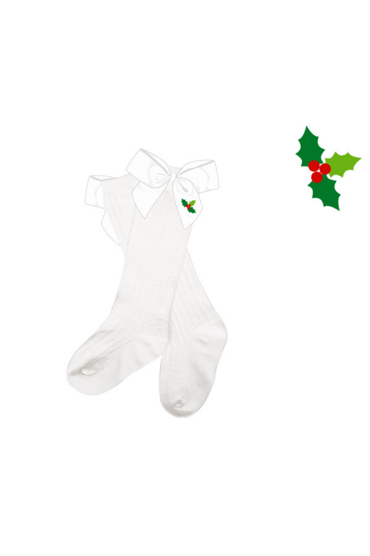 The Smocked Flamingo Apparel & Accessories Pre-Order Embroidered Holly Bow Socks