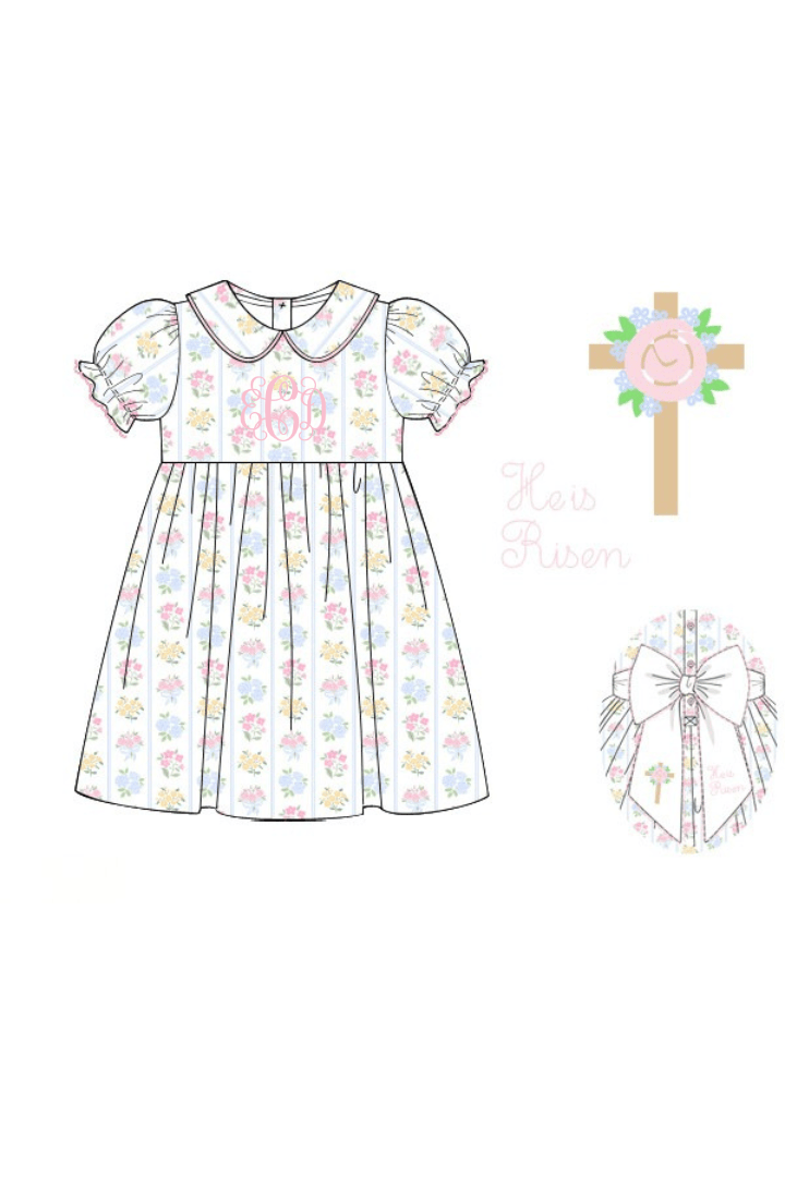 The Smocked Flamingo Apparel & Accessories Pre-Order Embroidered Jesus Loves Me Floral Cross Dress