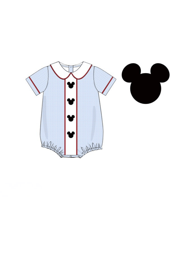 The Smocked Flamingo Apparel & Accessories Pre-Order Embroidered Mouse Blue Gingham Bubble