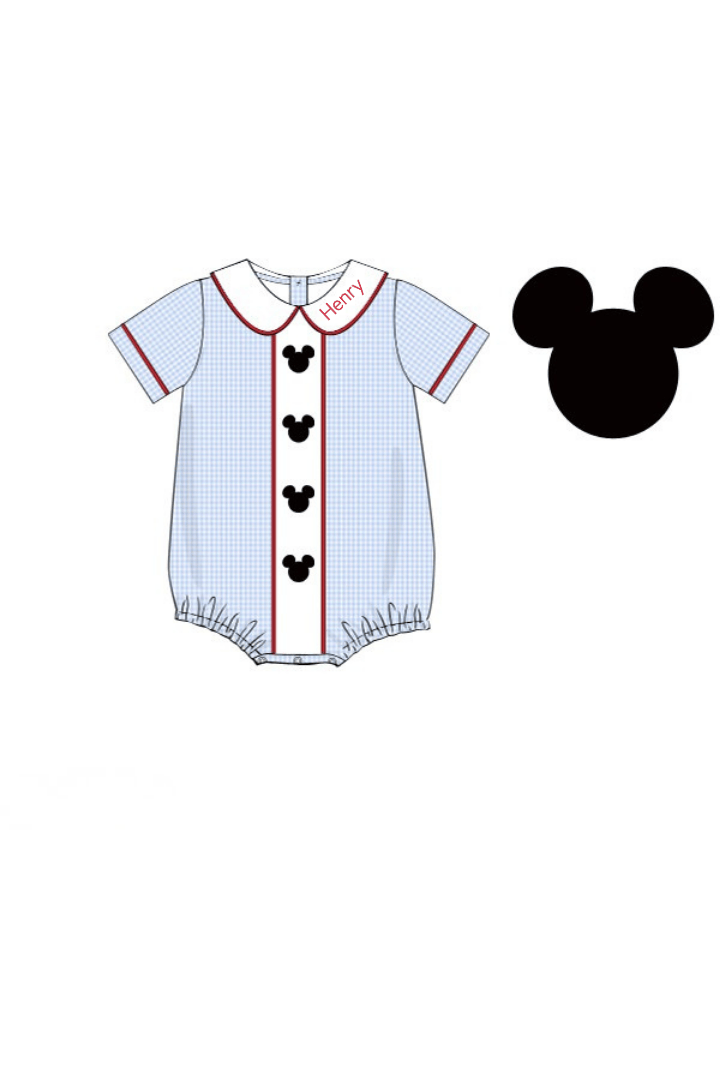 The Smocked Flamingo Apparel & Accessories Pre-Order Embroidered Mouse Blue Gingham Bubble