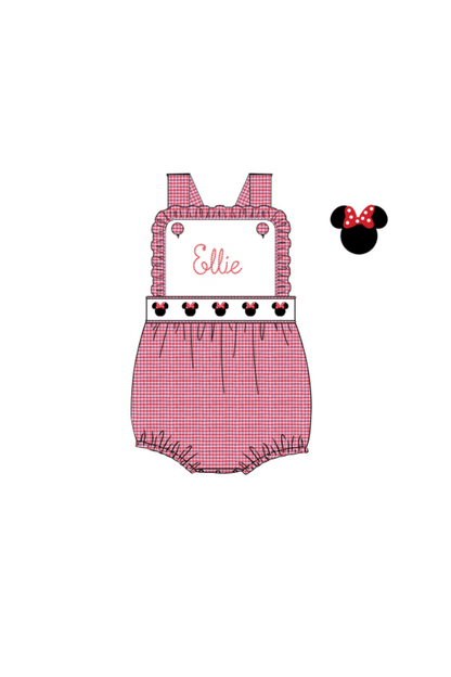 The Smocked Flamingo Apparel & Accessories Pre-Order Embroidered Mouse Red Gingham Sun Bubble
