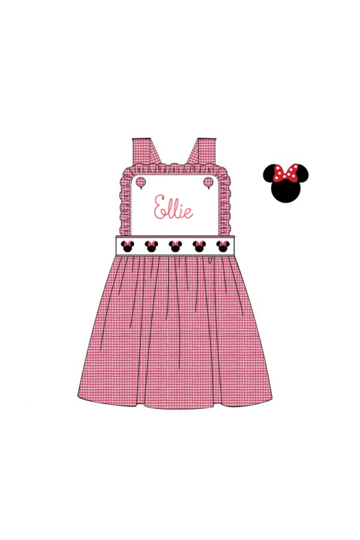 The Smocked Flamingo Apparel & Accessories Pre-Order Embroidered Mouse Red Gingham Sun Dress