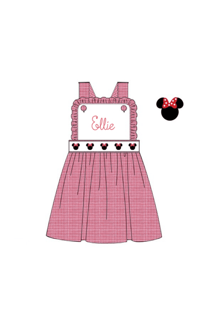 The Smocked Flamingo Apparel & Accessories Pre-Order Embroidered Mouse Red Gingham Sun Dress
