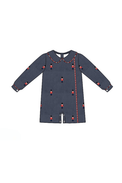 The Smocked Flamingo Apparel & Accessories Pre-Order Embroidered Nutcracker Navy Corduroy Shortall