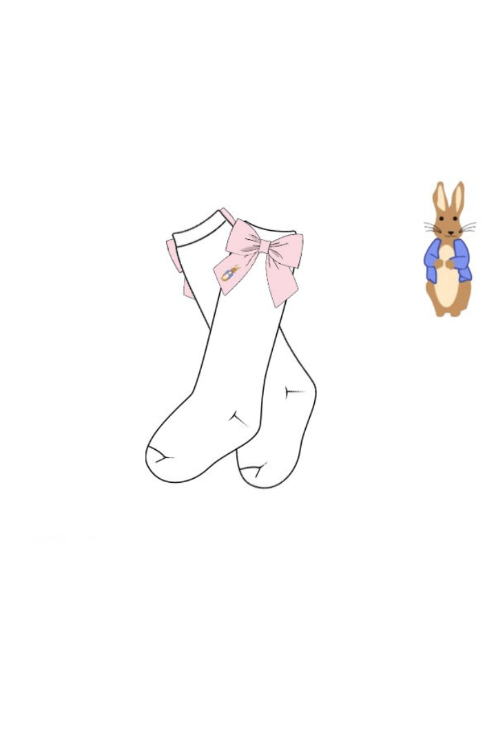 The Smocked Flamingo Apparel & Accessories Pre-Order Embroidered Peter Rabbit Pink Bow Socks