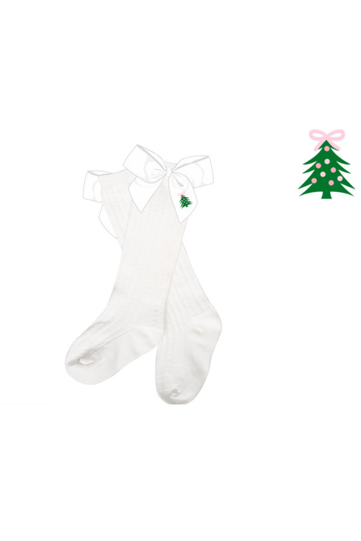 The Smocked Flamingo Apparel & Accessories Pre-Order Embroidered Pink Christmas Tree Bow Socks