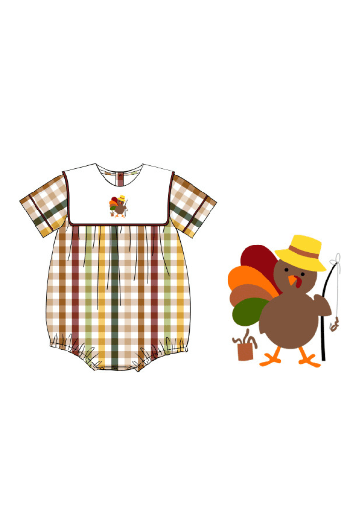 The Smocked Flamingo Apparel & Accessories Pre-Order Embroidered Plaid Fishing Turkey