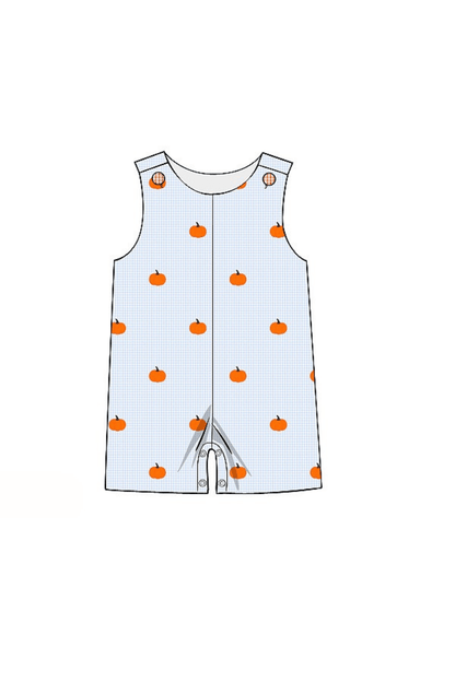 The Smocked Flamingo Apparel & Accessories Pre-Order Embroidered Pumpkin Blue Gingham Jon Jon