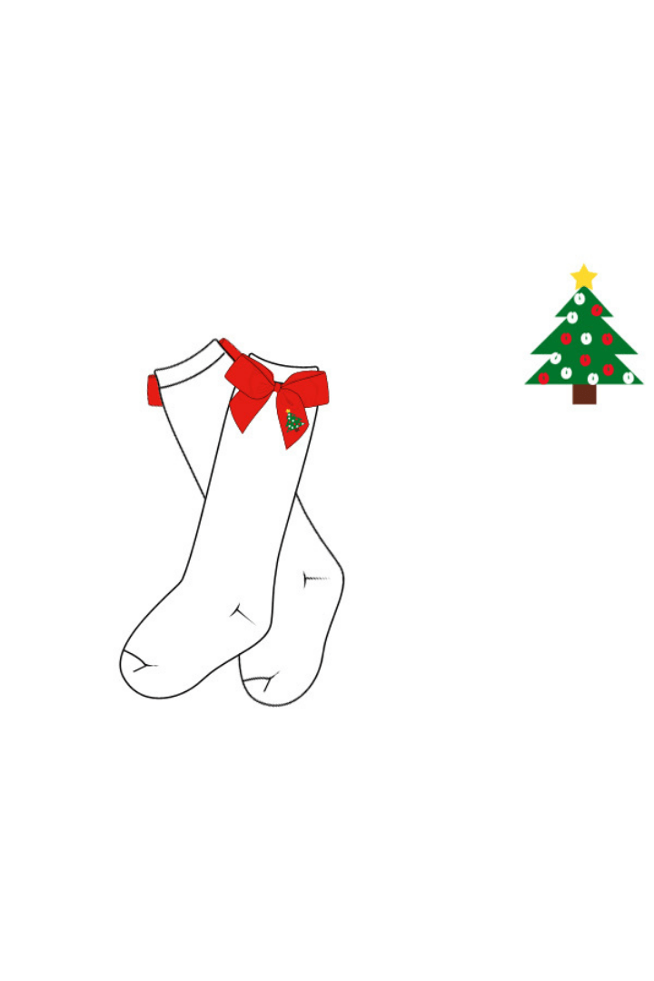 The Smocked Flamingo Apparel & Accessories Pre-Order Embroidered Red Christmas Tree Bow Socks