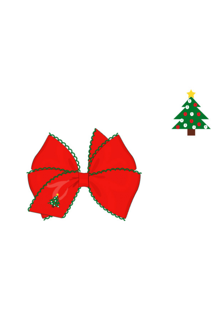 The Smocked Flamingo Apparel & Accessories Pre-Order Embroidered Red Christmas Tree Grosgrain Bow