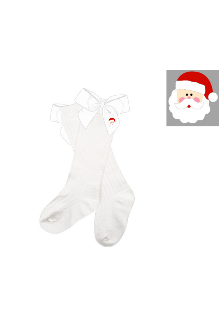 The Smocked Flamingo Apparel & Accessories Pre-Order Embroidered Santa Bow Socks