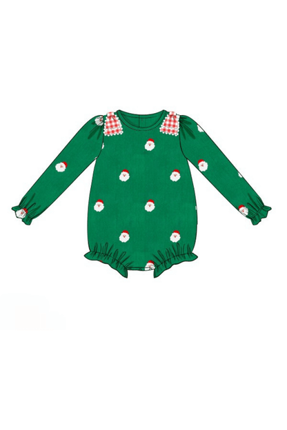 The Smocked Flamingo Apparel & Accessories Pre-Order Embroidered Santa Green Corduroy Bow Bubble