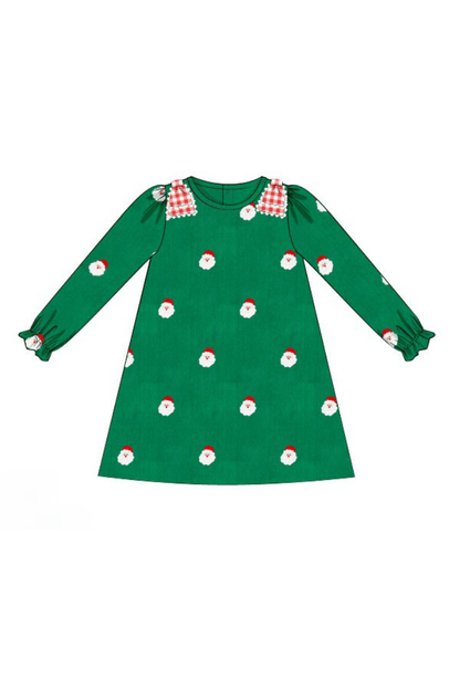 The Smocked Flamingo Apparel & Accessories Pre-Order Embroidered Santa Green Corduroy Bow Dress