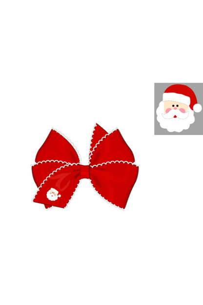 The Smocked Flamingo Apparel & Accessories Pre-Order Embroidered Santa Scalloped Edge Grosgrain Bow Red