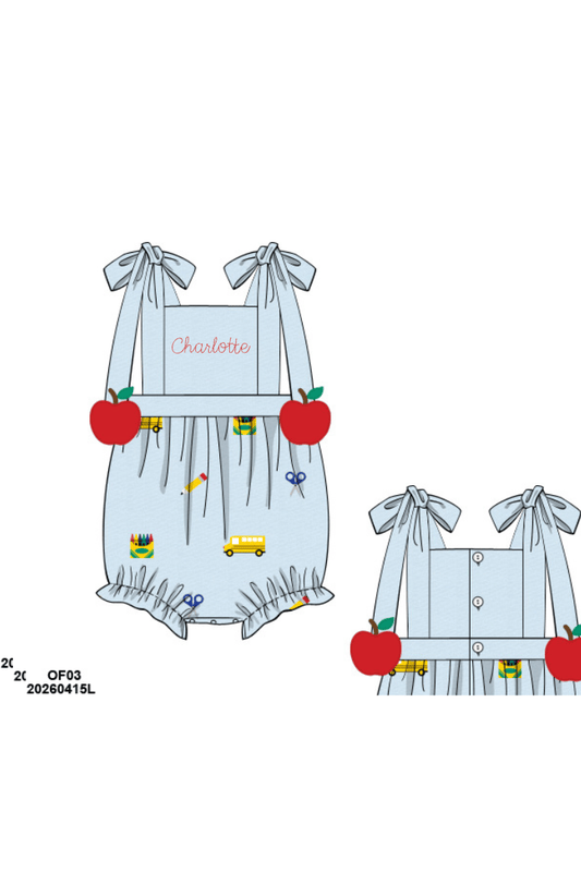 The Smocked Flamingo Apparel & Accessories Pre-Order Embroidered School Days Apple Tie Bubble