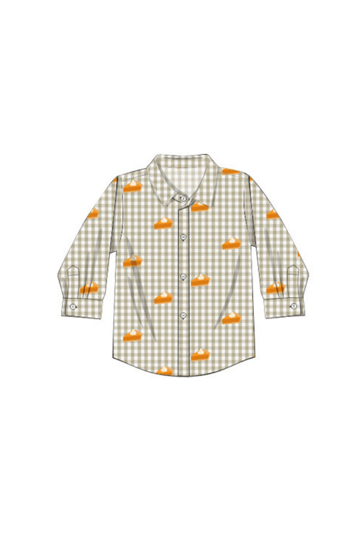 The Smocked Flamingo Apparel & Accessories Pre-Order Embroidered Sweet as Pie Khaki Gingham Button Down