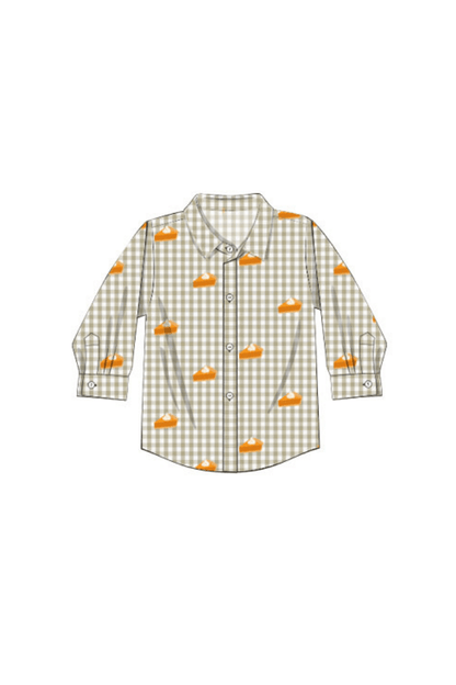 The Smocked Flamingo Apparel & Accessories Pre-Order Embroidered Sweet as Pie Khaki Gingham Button Down