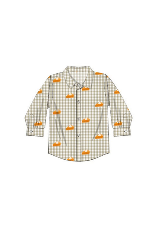 The Smocked Flamingo Apparel & Accessories Pre-Order Embroidered Sweet as Pie Khaki Gingham Button Down