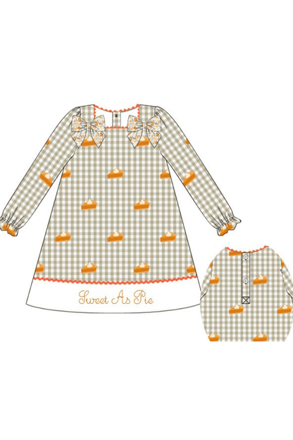 The Smocked Flamingo Apparel & Accessories Pre-Order Embroidered Sweet as Pie Khaki Gingham Dress