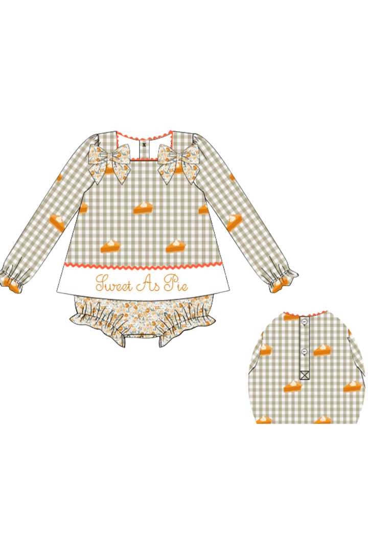 The Smocked Flamingo Apparel & Accessories Pre-Order Embroidered Sweet as Pie Khaki Gingham Swing Bubble