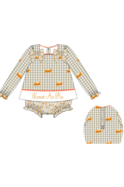 The Smocked Flamingo Apparel & Accessories Pre-Order Embroidered Sweet as Pie Khaki Gingham Swing Bubble