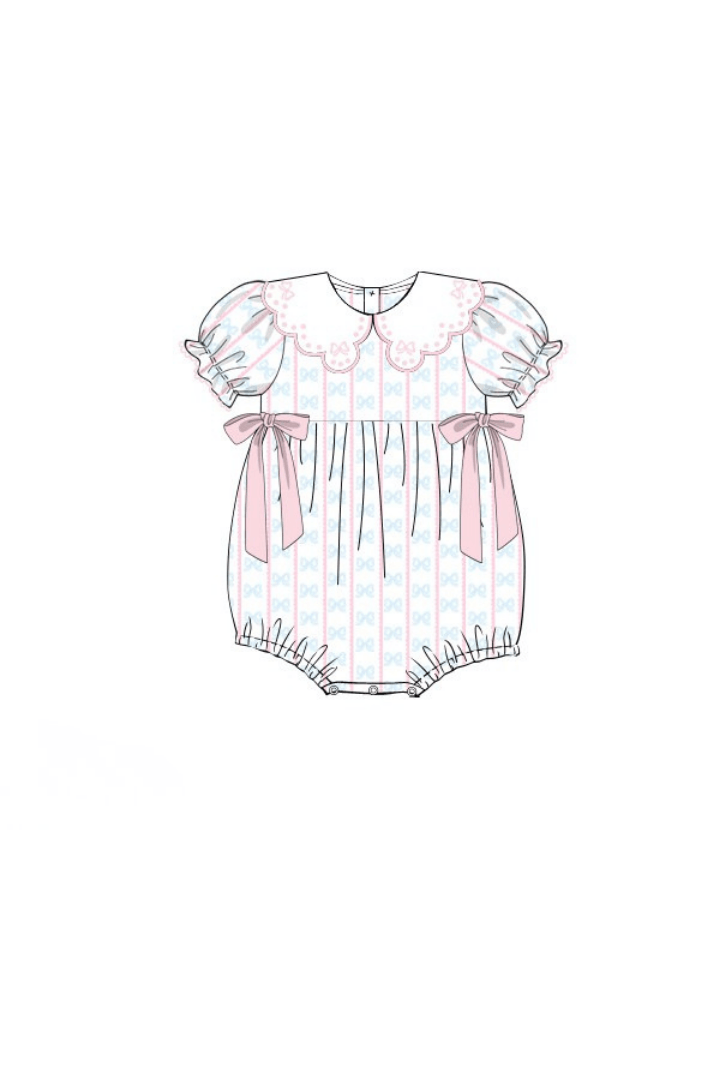 The Smocked Flamingo Apparel & Accessories Pre-Order Embroidered Sweet Scalloped Bow Bubble