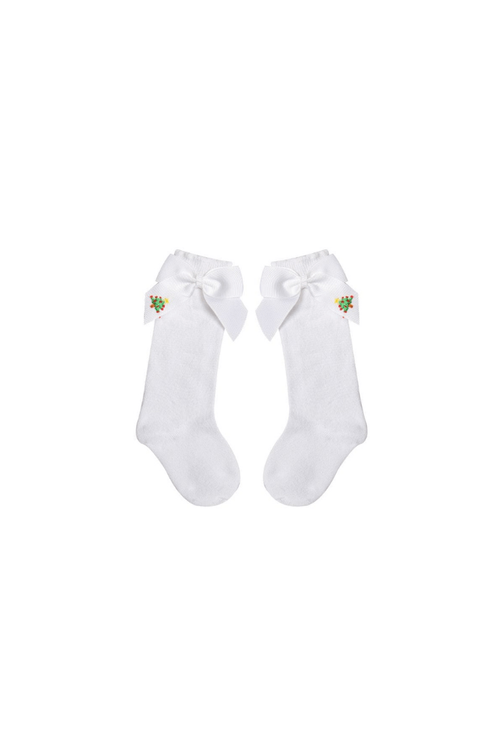 The Smocked Flamingo Apparel & Accessories Pre-Order Embroidered Traditional Christmas Tree Bow Socks