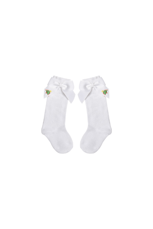 The Smocked Flamingo Apparel & Accessories Pre-Order Embroidered Traditional Christmas Tree Bow Socks