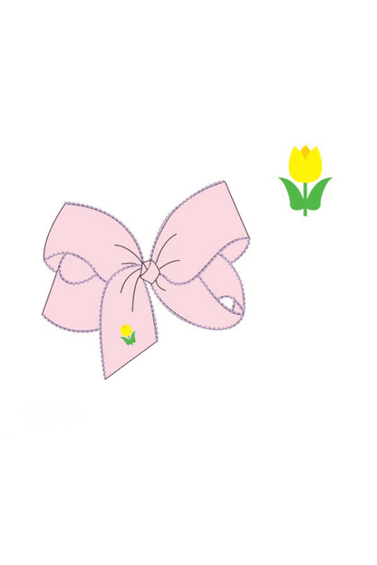 The Smocked Flamingo Apparel & Accessories Pre-Order Embroidered Tulip Pink Grosgrain Bow