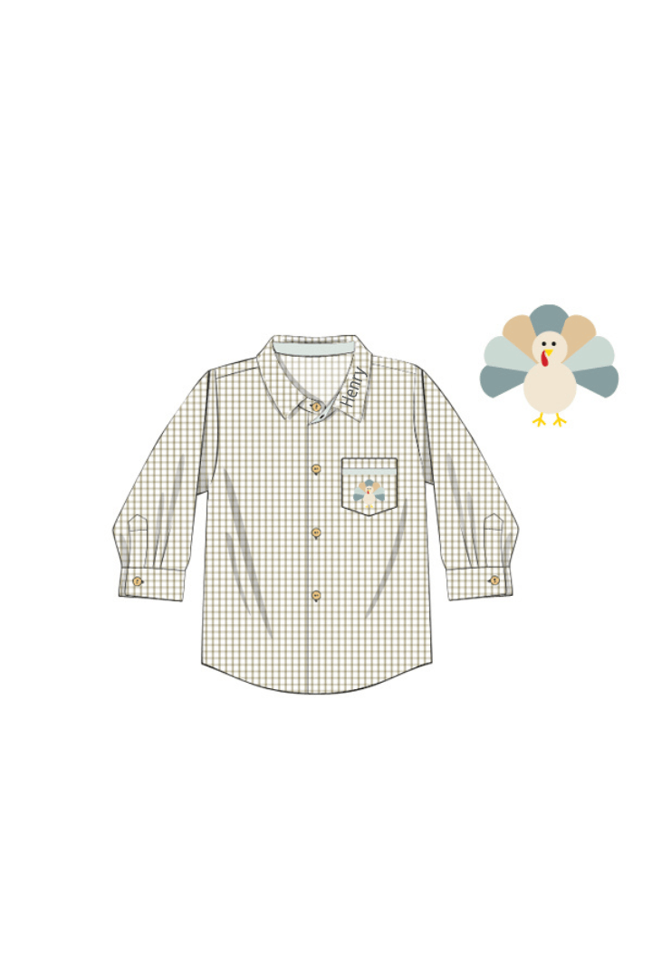 The Smocked Flamingo Apparel & Accessories Pre-Order Embroidered Turkey Autumn Floral Button Down Shirt
