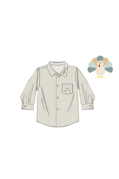 The Smocked Flamingo Apparel & Accessories Pre-Order Embroidered Turkey Autumn Floral Button Down Shirt