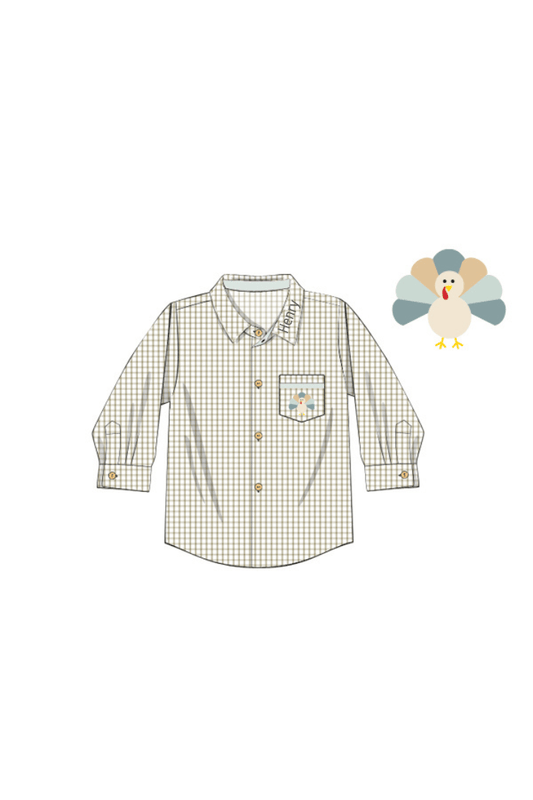 The Smocked Flamingo Apparel & Accessories Pre-Order Embroidered Turkey Autumn Floral Button Down Shirt
