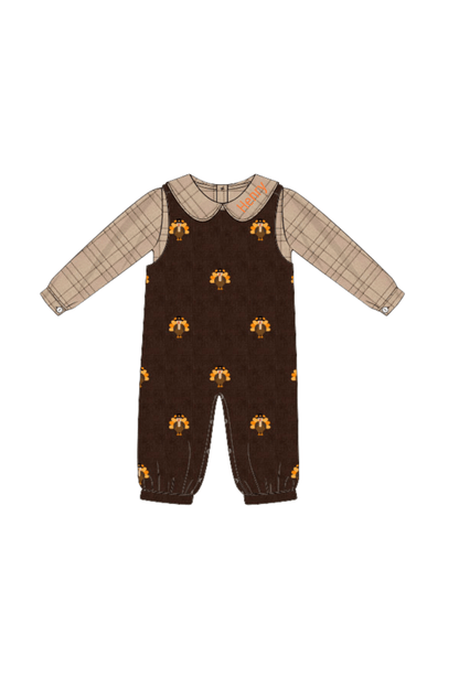 The Smocked Flamingo Apparel & Accessories Pre-Order Embroidered  Turkey Fall Flannel and Corduroy 2 Pc Longall