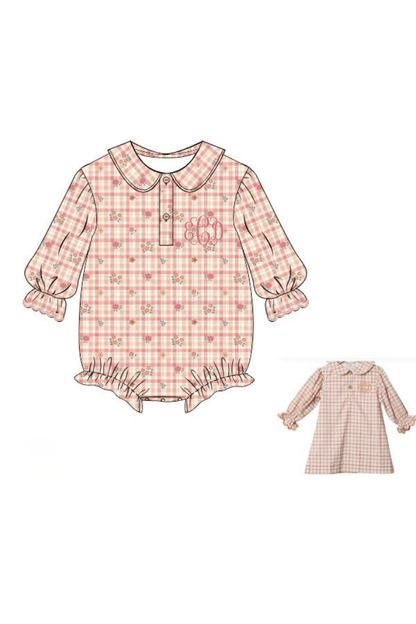 The Smocked Flamingo Apparel & Accessories Pre-Order Fall Floral Plaid Corduroy Bubble Sleeve Bubble