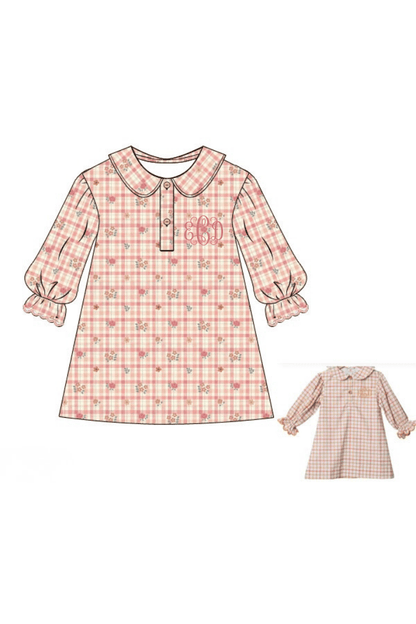 The Smocked Flamingo Apparel & Accessories Pre-Order Fall Floral Plaid Corduroy Bubble Sleeve Dress