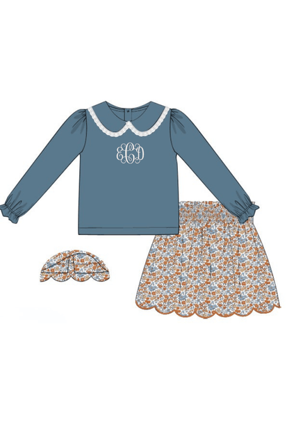 The Smocked Flamingo Apparel & Accessories Pre-Order Fall Floral Stone Smocked Skort Set