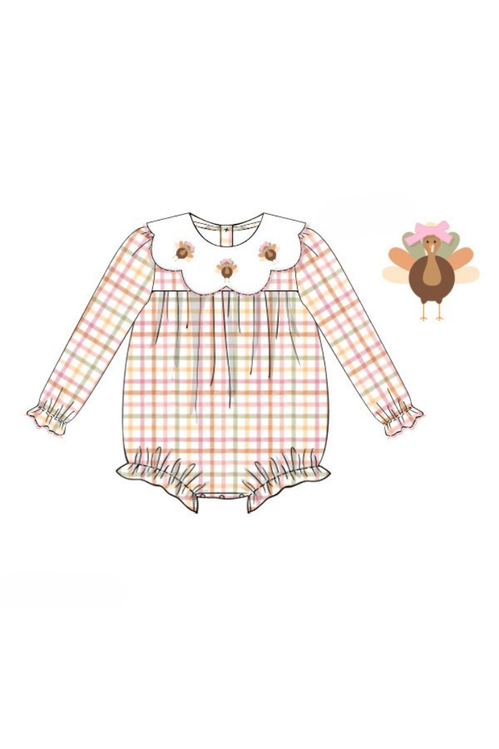 The Smocked Flamingo Apparel & Accessories Pre-Order Fall Pink Plaid Turkey Bubble