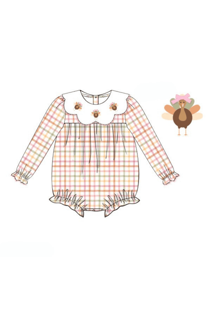 The Smocked Flamingo Apparel & Accessories Pre-Order Fall Pink Plaid Turkey Bubble