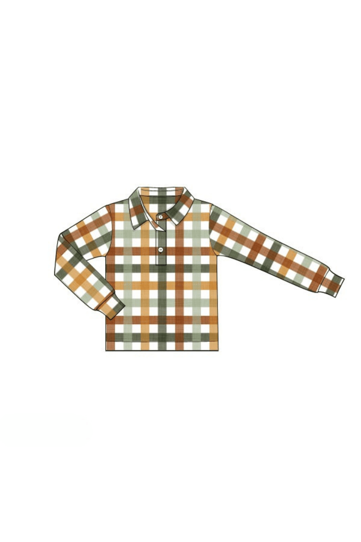 The Smocked Flamingo Apparel & Accessories Pre-Order Fall Plaid Polo Long Sleeve Shirt