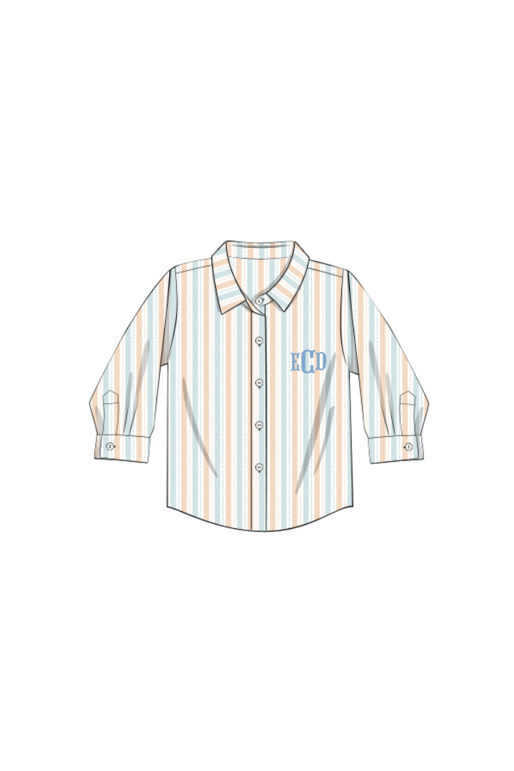 The Smocked Flamingo Apparel & Accessories Pre-Order Fall Striped Button Down Shirt
