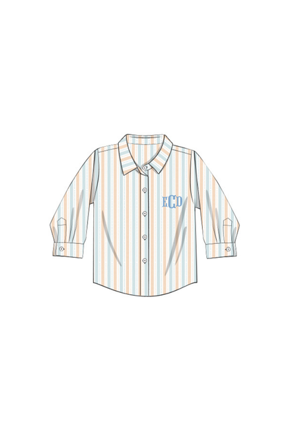 The Smocked Flamingo Apparel & Accessories Pre-Order Fall Striped Button Down Shirt