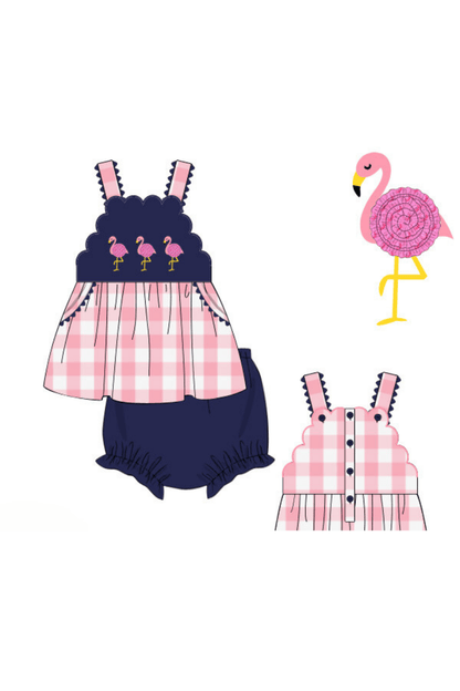 The Smocked Flamingo Apparel & Accessories Pre-Order Fancy Flamingo Navy Pink Gingham Set