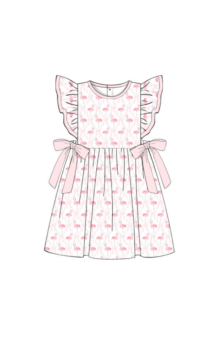 The Smocked Flamingo Apparel & Accessories Pre-Order Fancy Flamingo Ruffle Bow Knit Dress